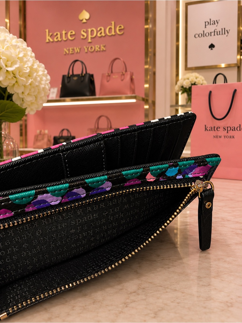 Kate Spade Stacy Shore Street Wallet Black W/ Dotty Plum Print NWT - Picture 5 of 7